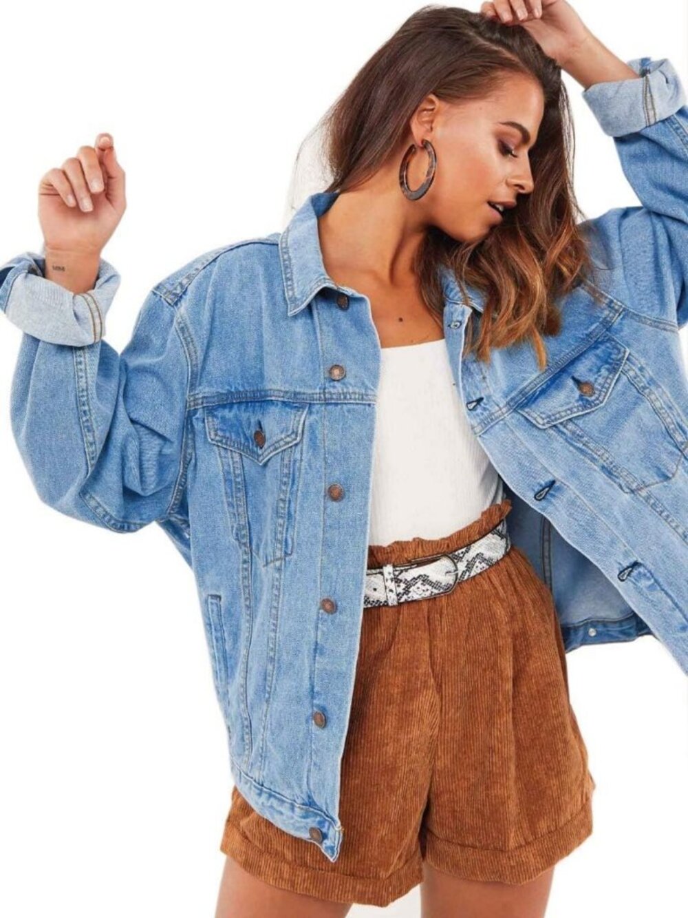 Oversized Vintage Denim Jacket for Women | Long Sleeve Boyfriend Coat